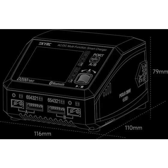 SkyRC D200neo 800W Smart Charger Dual Channel Multi-Function Made of Plastic